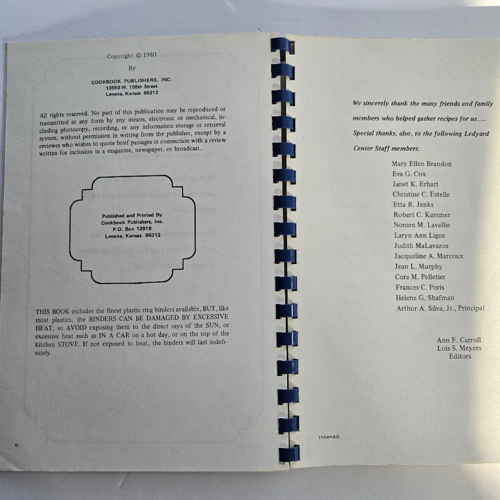 Ledyard Center School Community Vintage Cookbook 1980 Connecticut Spiral Bound